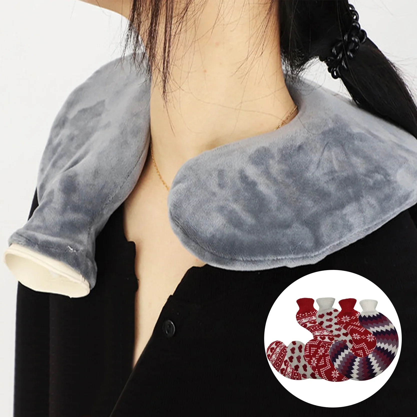 

1L Portable Neck Washable Warm Protective Hot Water Bag Cover Hand Feet U Shaped Removable Explosion Proof Hot Water Bag