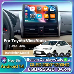 Android 14 Carplay Auto For Toyota Vios Yaris 2013 2014 2015 2016 Car Radio Multimedia Navigation Player Stereo WIFI+4G 2DIN DSP