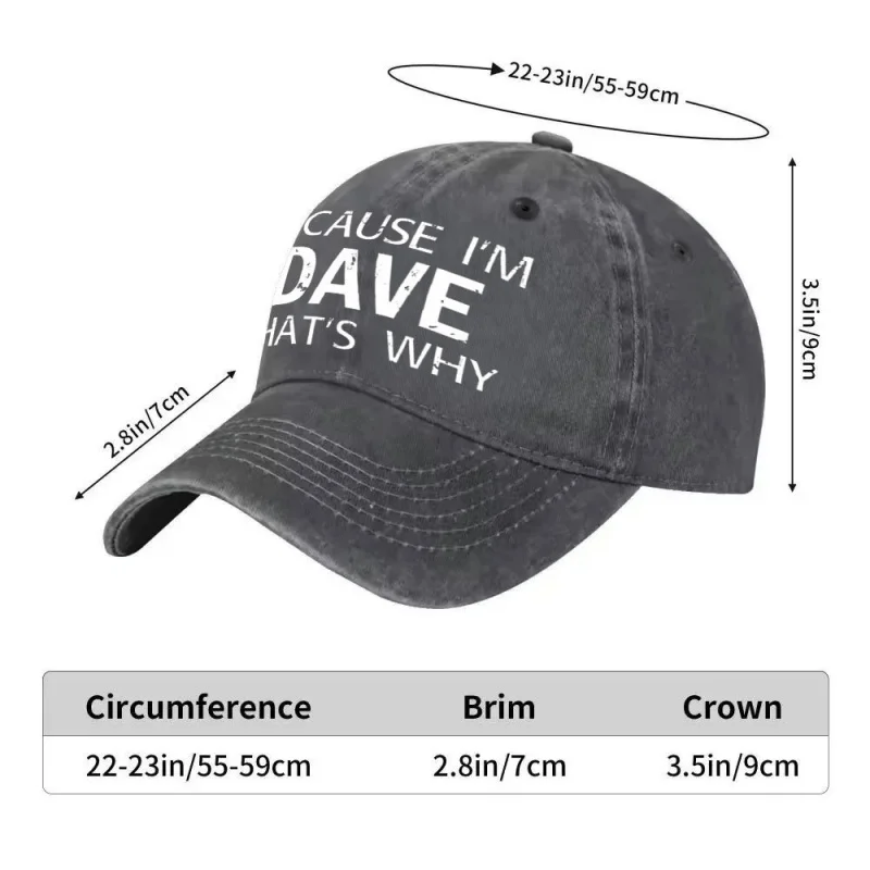 Vintage Baseball Cap 'BECAUSE I'M DAVE' Unisex Adjustable Cap Multiple Colors