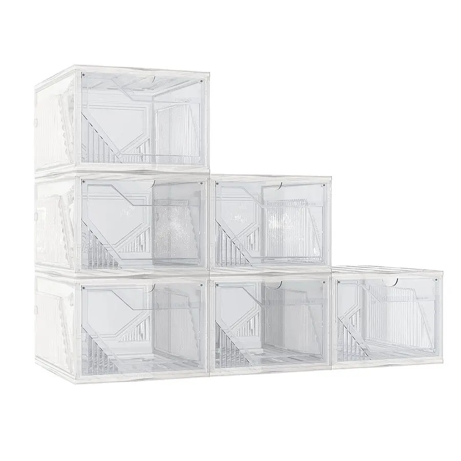 

Shoe Boxes, 6 Pack Shoe Storage Organizers, Plastic Stackable Shoe Rack, Sneaker Containers, Toy Storage Bins for Entryway, Clos
