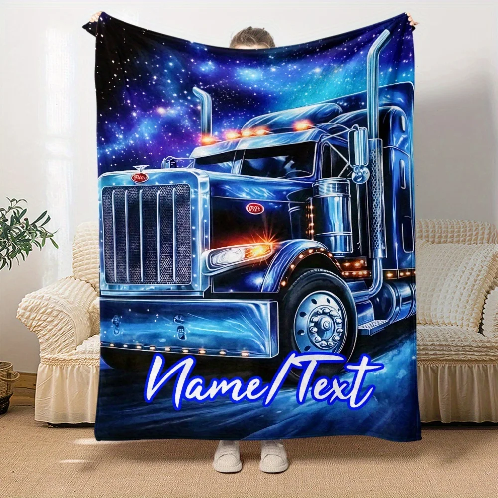 Custom Name Truck Blanket Soft Flannel Digital Printed Night Sky Stars Design All-Season Use for Sofa Bed Travel Camping Office