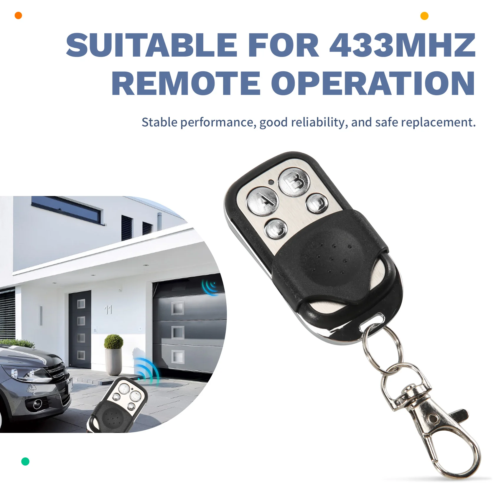 ABUO 10 Pcs 433MHz Garage Door Remote Control Universal Cloning Remote Key for Car Gate Opener