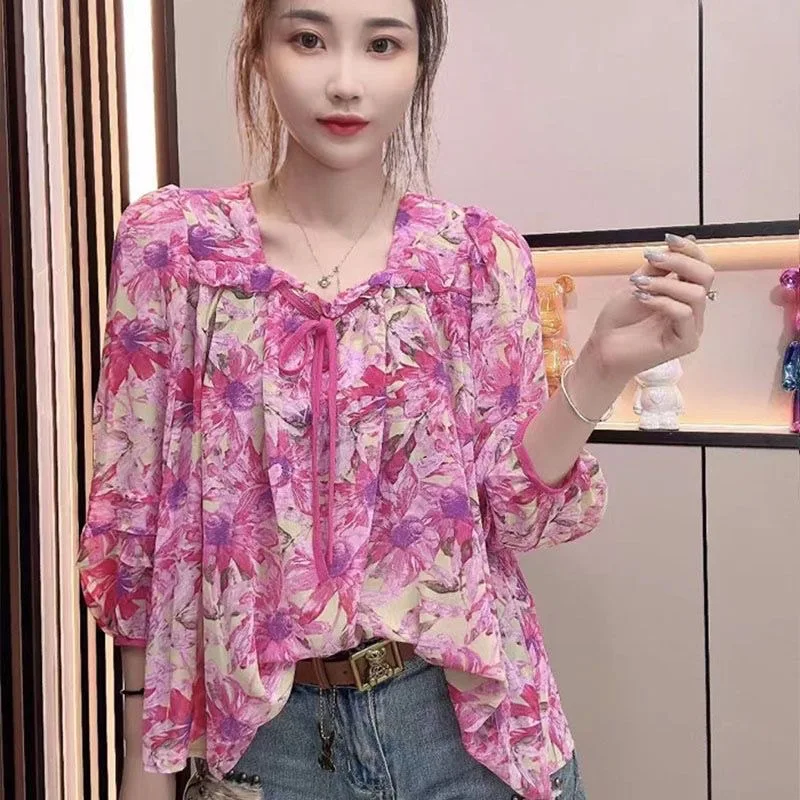 

Print Shirt 2025 New Summer Woman Clothing Half Sleeve Blusas Para Mujer Top Casual Loose Blouses For Women