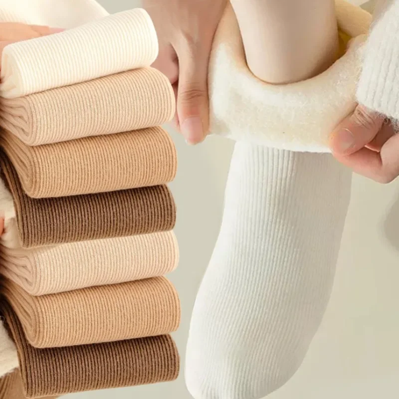 Women Winter Wool Warm Socks Middle Tube Stocking Winter Thick Vertical Straight Board Plush Postpartum Sox Warmth Floor Hosiery