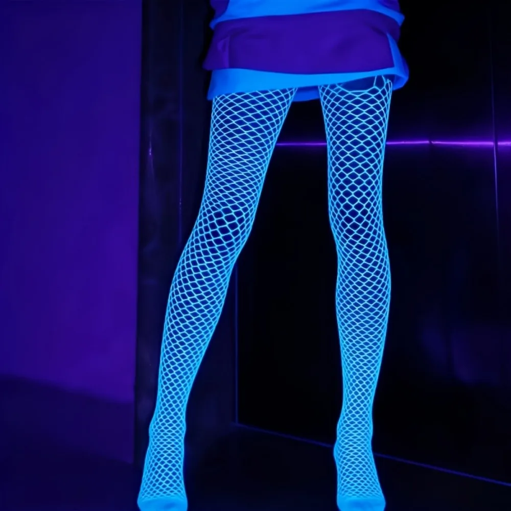Glow in The Dark Fishnet Stockings Luminous Fishnet Leggings Alluring Leggings Shaping White Mesh Glow in The Dark Stockings