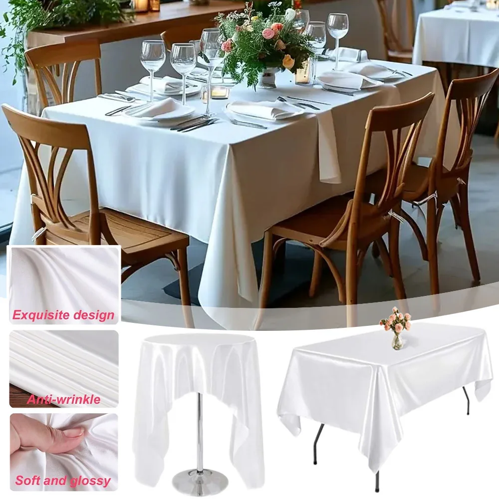 

1PC White Satin Tablecloth Rectangle Silk Smooth Fabric Table Cloth for Christmas Dinner Wedding Party Banquet Table Decoration
