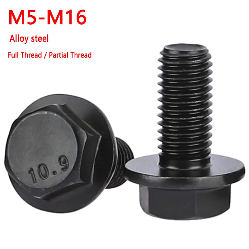 

M5 M6 M8 M10 M12 M14 M16 Black High Tensile Grade 10.9 Hex Head Flange Screws Frame Bolts