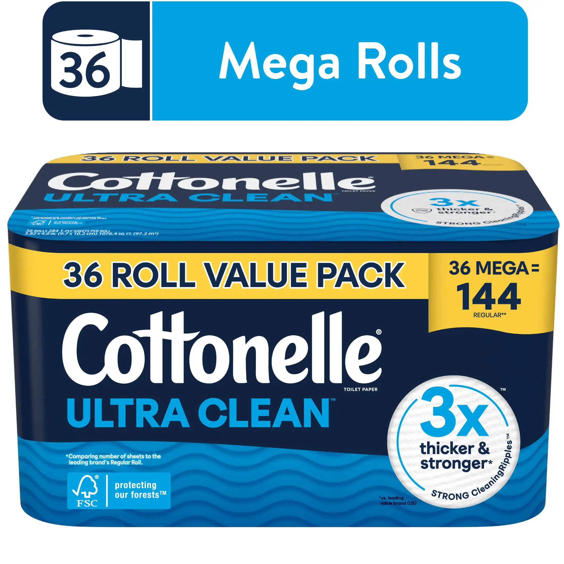 

Ultra Clean Toilet Paper, Strong Toilet Tissue, 36 Mega Rolls