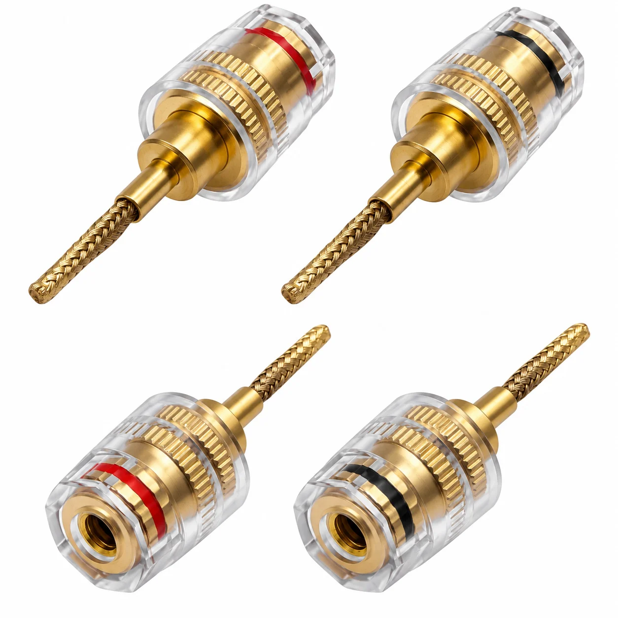 2/4pcs 4mm Banana Female to 2mm Flexible Pin Adapters Gold Plated Copper Red Black Connectors for HiFi Speaker Cable Connections