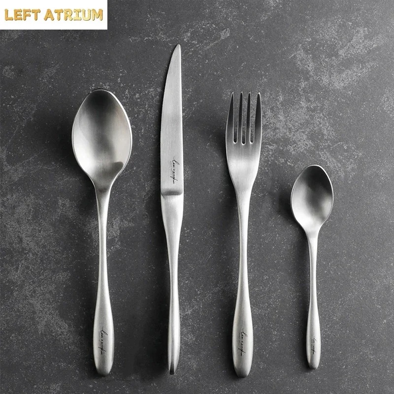 4Pcs/Set Nordic Style Matte Stainless Steel Knife Fork Spoon Set Western Style Kitchen Utensil Set Home Dinnerware Sets