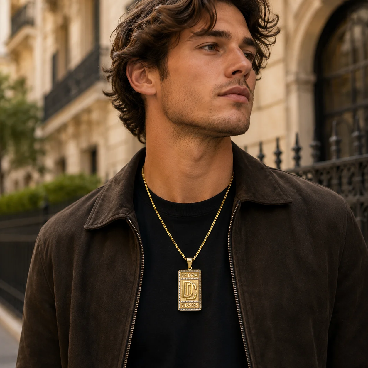 ULJ  Hip Hop Chase Dream Pendant Stainless Steel Nekclace AAA Bling Reinstones  Iced out For Man Woman Waterproof Jewelry