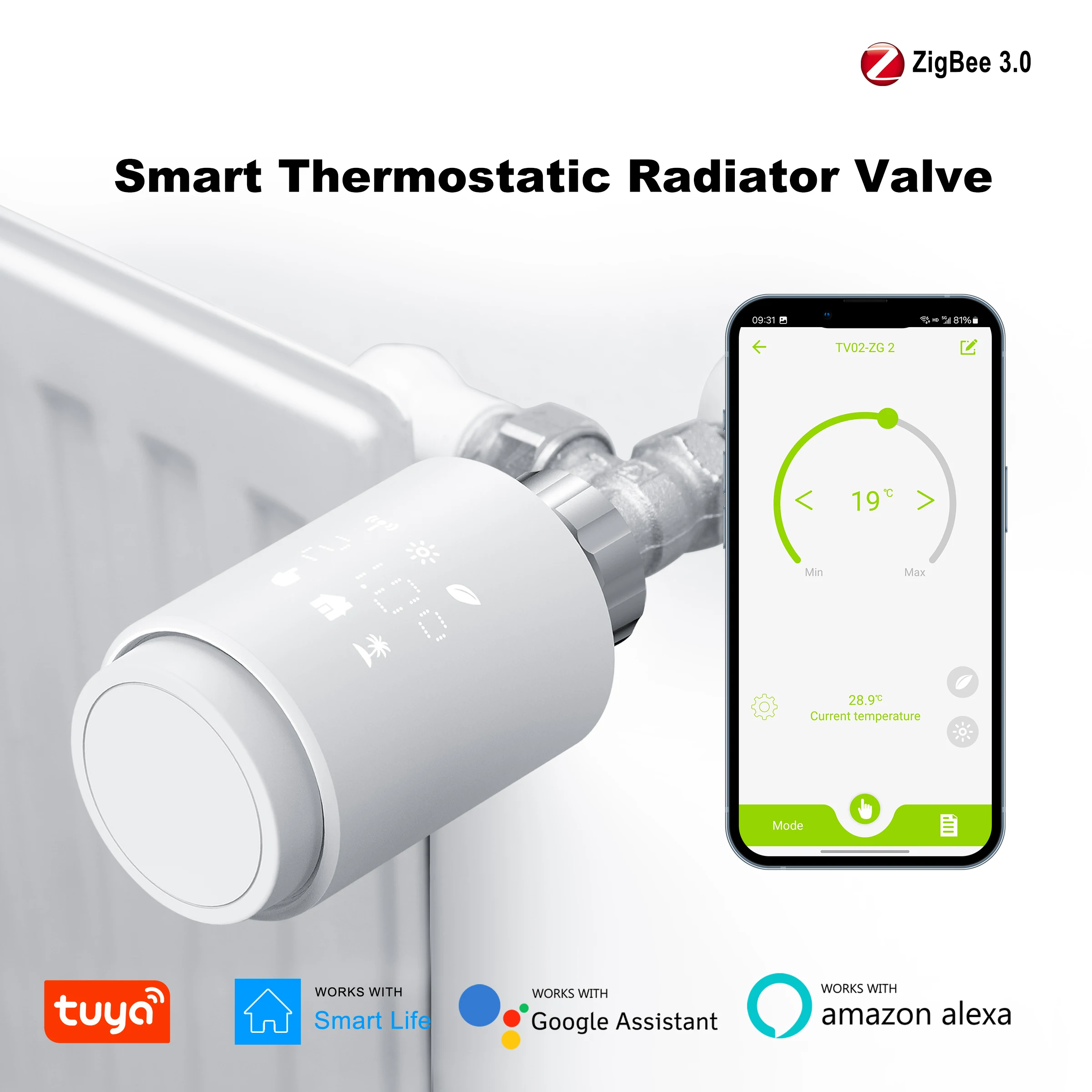 Tuya ZigBee Thermostatic Radiator Valve Smart TRV Thermostat Radiator Programmable Temperature Controller Works Alexa Hey Google