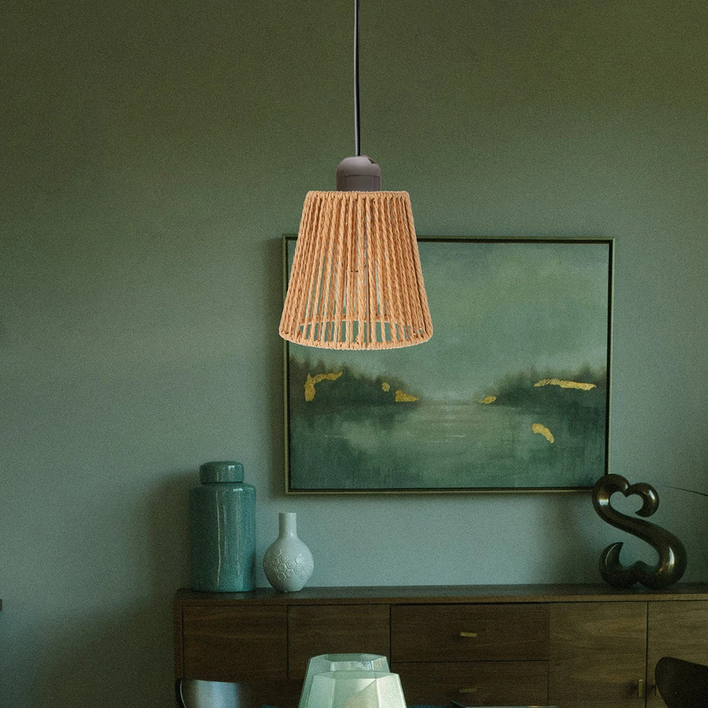 

4pcs Hand Woven Simulation Rattan Lamp Shade E27 E14 Pendant Light Cover Bohemian Rustic Ceiling Bedroom Living Room Decorative