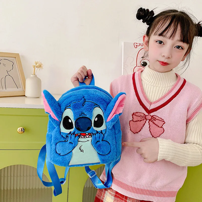 3 Colors Disney Stitch Plush Backpack Fashion 3D Schoolbag for Children Girls Cute Anime Modeling Backpack Kids Stationery Bag