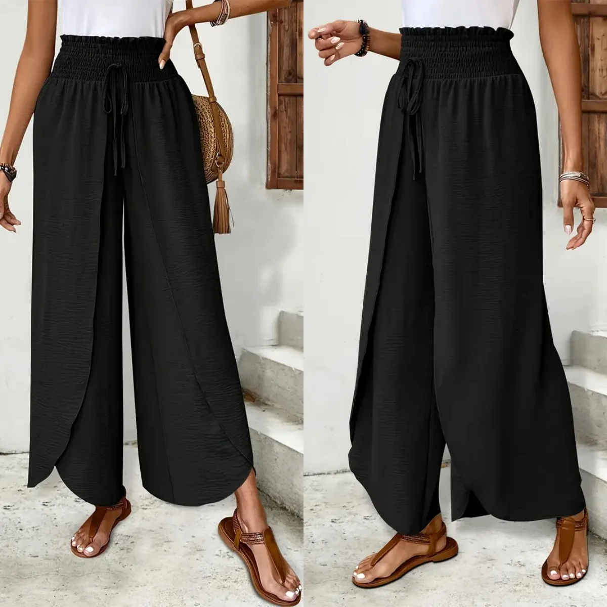 Elegant Wide Leg Pants Women Loose Casual Sports Gym OL Fashion Goth Vintage Y2K Split Double-Layer Trousers Woman Bottoms Cloth