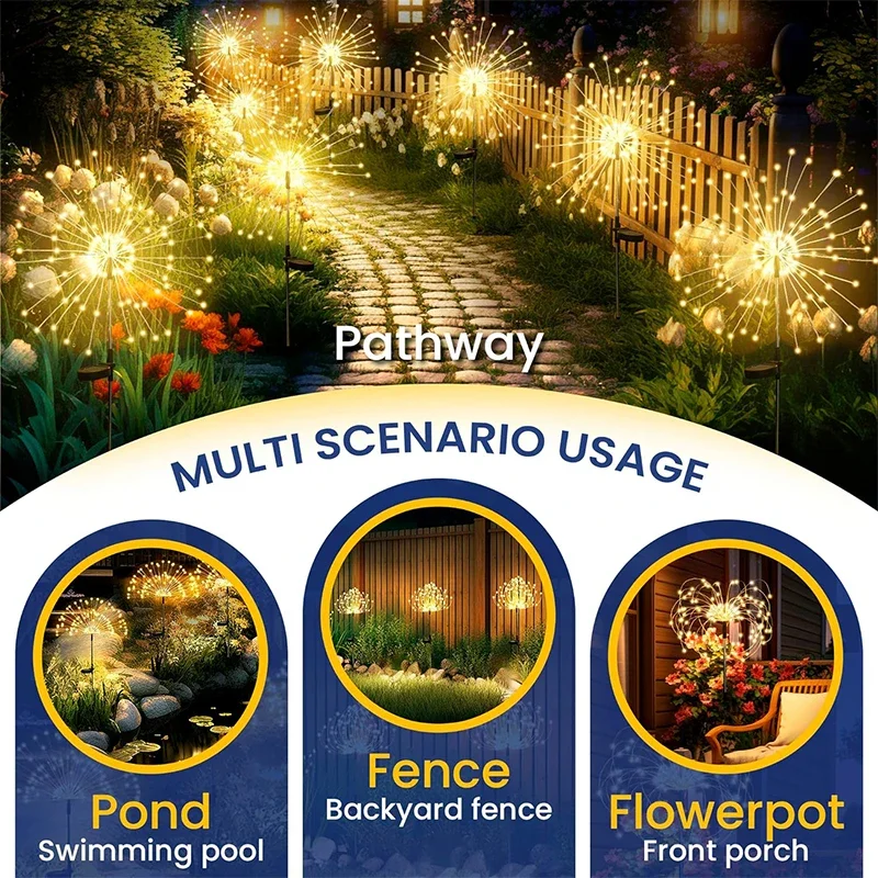 420LED Solar Power Firework Garden Lights Decor Pathway Outdoor Waterproof Patio Lawn Landscape Yard Solar Light