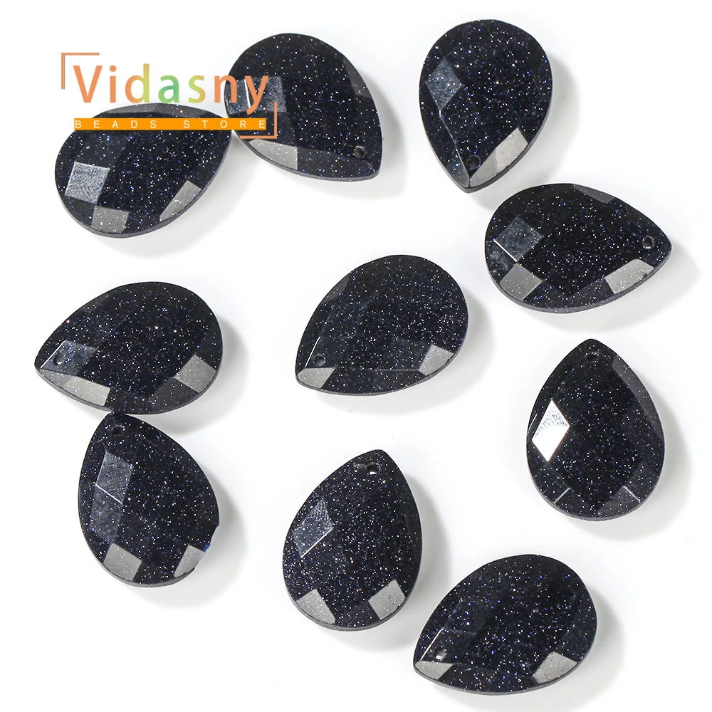 2 Stück 18 x 25 mm Natursteinperlen, facettierter Wassertropfen-Anhänger aus blauem Sandstein für die Schmuckherstellung, DIY-Armband, Halskette, Zubehör – Detail 3