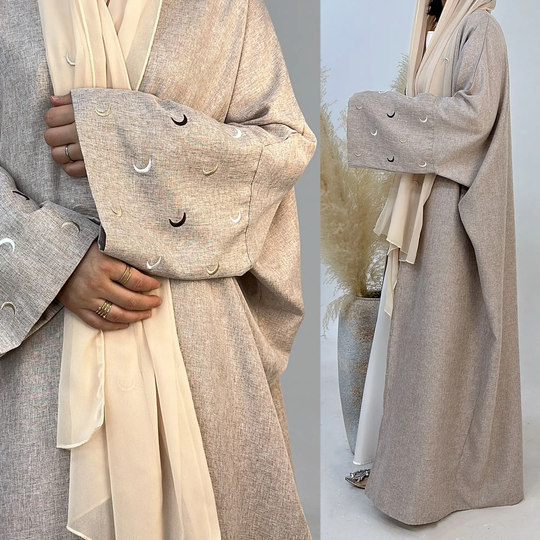Loriya Hot Sale Embroidery Palestine Kefiyyeh Abaya Wrinkle Polyester Tassel Muslim Modest Abaya Dresses Islamic Clothing