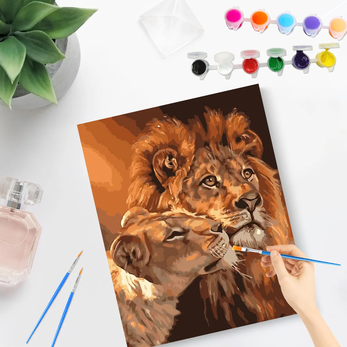 PhotoCustom Painting By Number Two Lions Animal With Frame Picture Numbers For Adults Home Decoration Gift