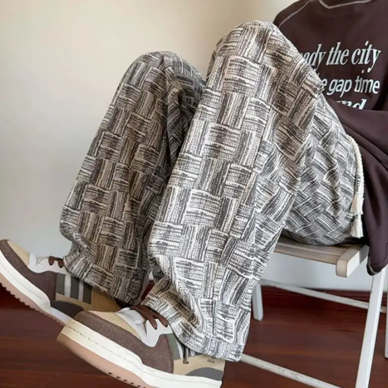 ملابس الشباب الشتاء ملابس رجالية السراويل الرجالية Sweatpants الشارع الشهير أوم الترفيه فضفاض وزرة الصوف مبطن السراويل الرجال Y2K