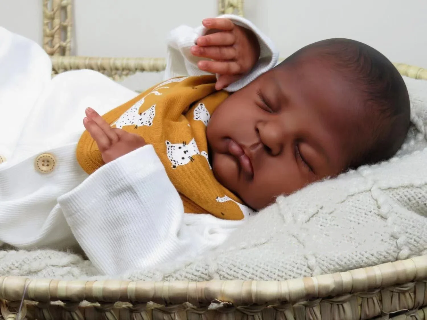 

NPK 20inch Remi Already Painted Finished Reborn Baby Doll in Dark Brown Skin Sleeping Baby 3D Painting with Visible Veins