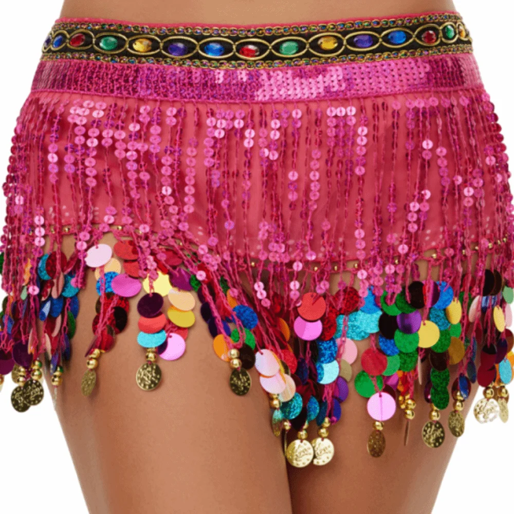 Criativo cinto de dança do ventre colorido boho lantejoulas cintura corrente saias glitter lantejoulas envoltório saia dança do ventre hip cachecol feminino