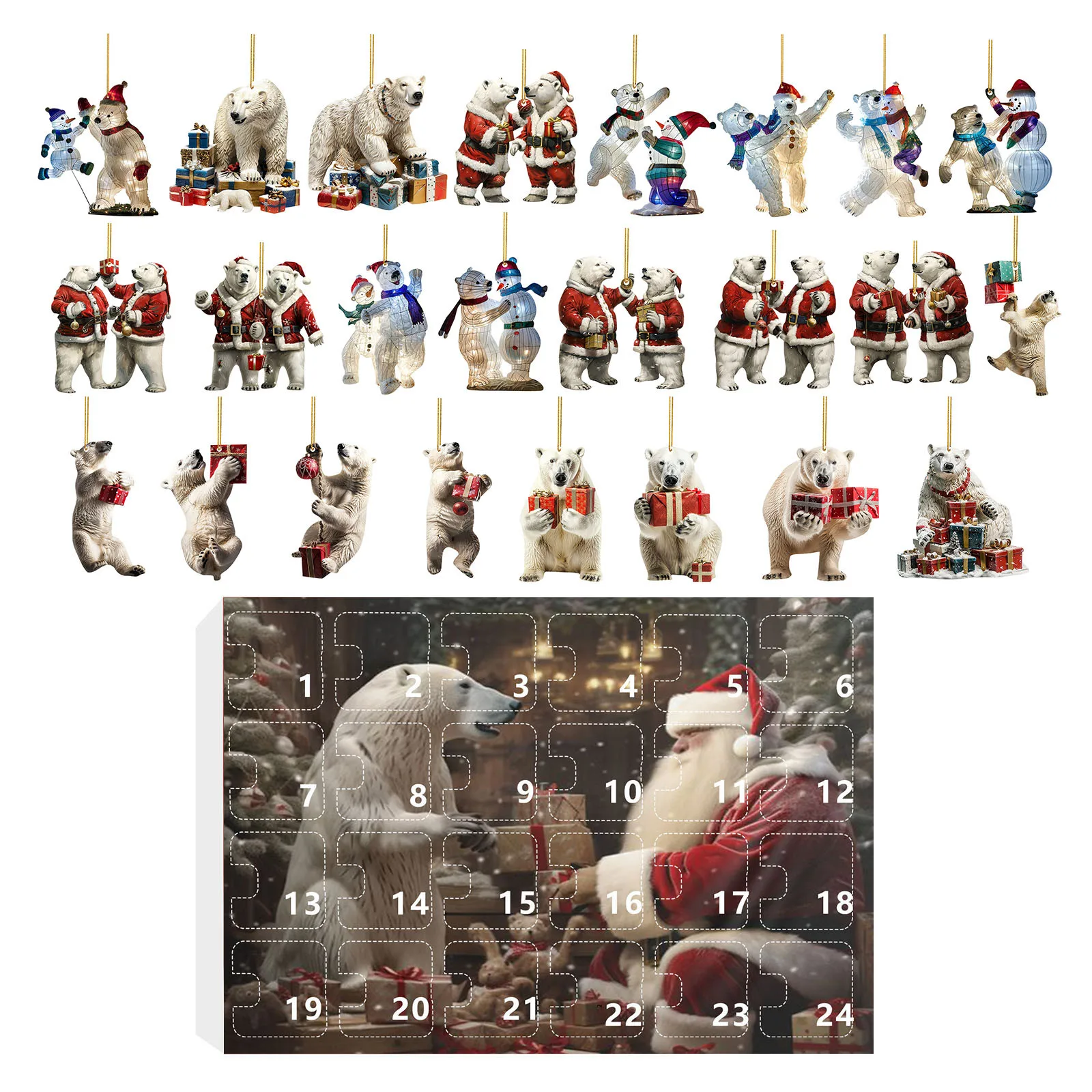 Minuterie de cuisine à l'ancienne, arbre de noël, pendentif ours polaire, calendrier de l'avent 2024, compte à rebours de noël 24 jours, minuterie de 29 secondes