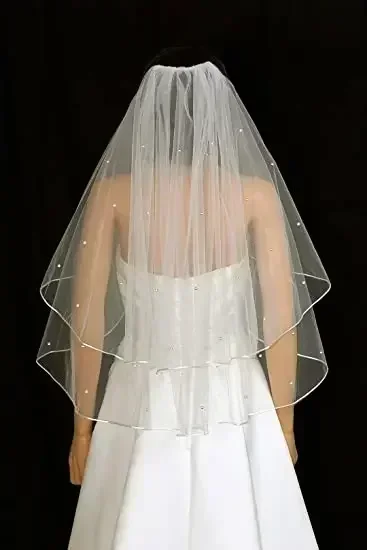 Classic Design Formal 2 Tier Rattail Scattered Beaded Bridal Wedding Veil