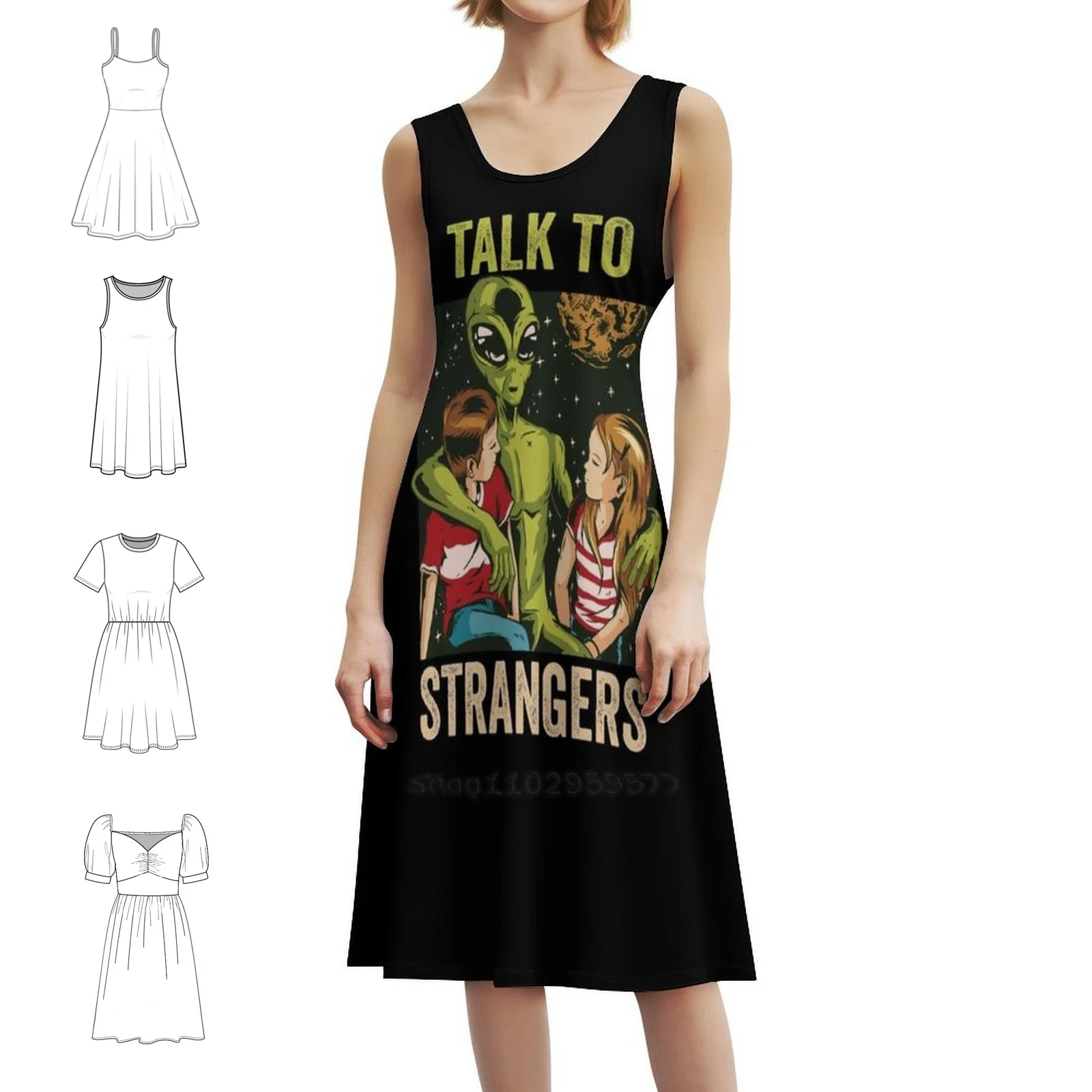 فستان بوهيمي عتيق يتحدث إلى الغرباء بأكمام منتفخة أو خيارات بدون أكمام للنساء فستان 80S 70S Stranger Talk To Ufo Science #1