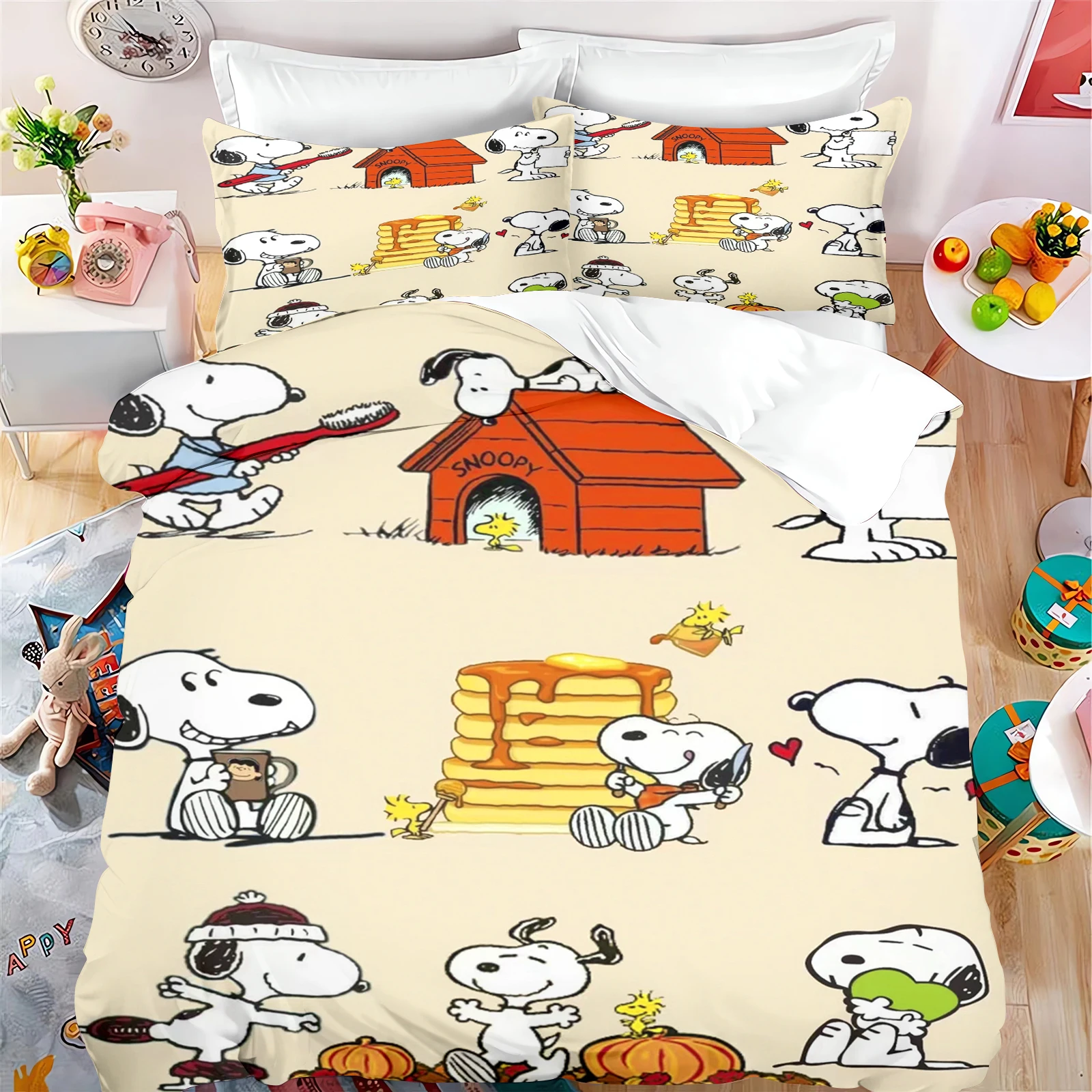 Snoopy Quilt Cover 3D Cute Print Decor Comfortable 100% Polyester Set Teenager Children Soft Breathable Bedding