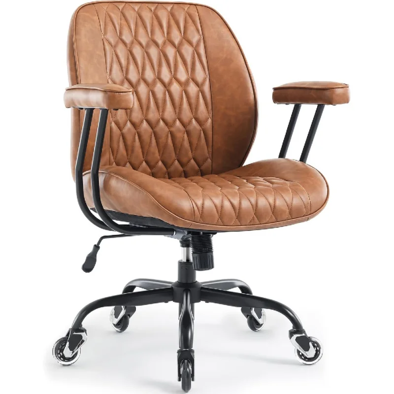 

Office Desk Chair Mid-Century Modern Faux Leather Chair with Lumbar Support, Mid Back Ergonomic Computer