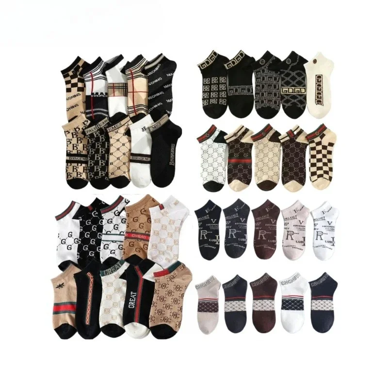 10-Pack Men's Premium Letter Print Ankle Socks:All-Season Low-Cut Socks with Stylish Design,Versatile for Outdoor&Casual Wear