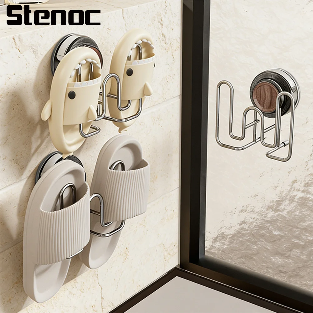Bathroom Shoe Rack Suction Cup Wall Waterproof Hooks Wood Grain  Shoe Drying Slipper Rack Bathroom Slipper Hook Drainage Holder