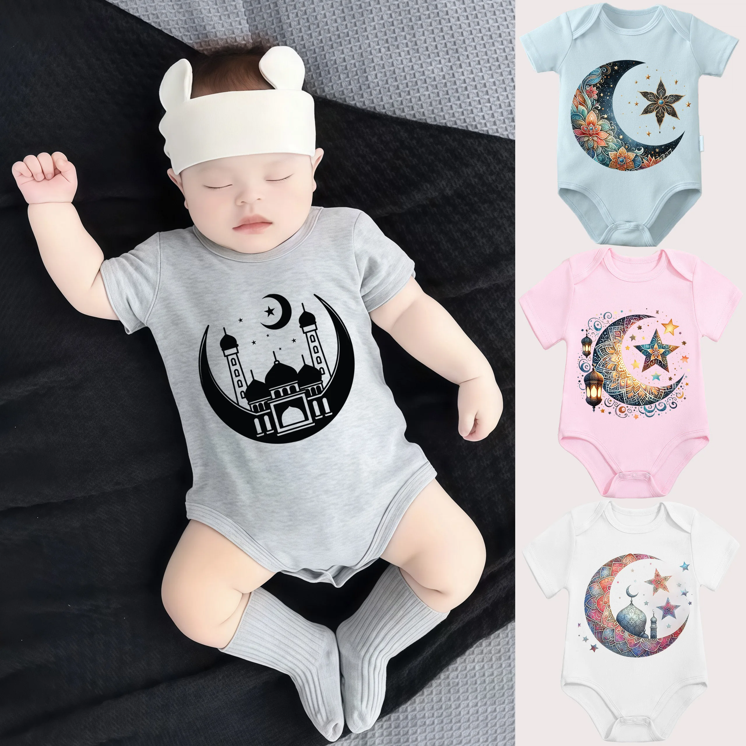 

Боди-комбинезон из 100% хлопка с принтом «Священная Луна Рамадана», удобная одежда для малышей, комбинезон для новорожденных от 0 до 12 месяцев