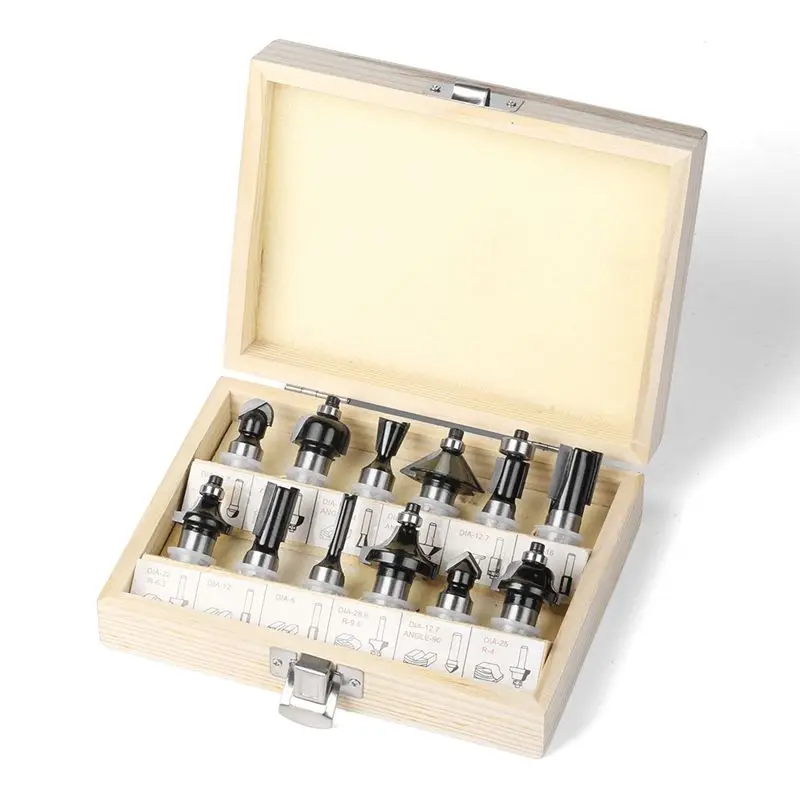 

AEE4-12 Piece 1/2 Shank Wood Milling Cutter Set Wood Engraving Machine / Trimming Machine Cutter Bit Set