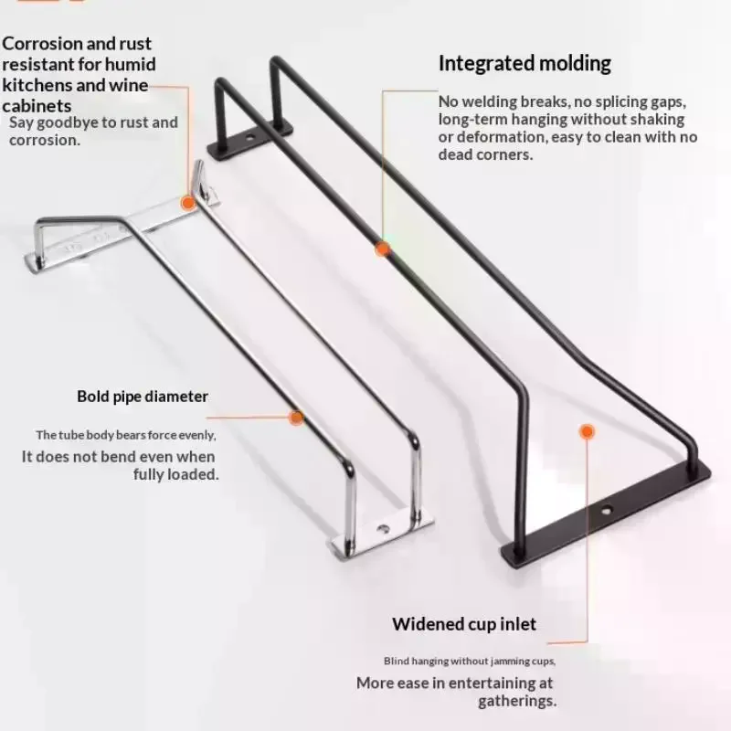 27/34cm Carbon Steel Wine Rack Glass Holder Hanging Bar Hanger Shelf Hanging Rack Under Cabinet Stemware Organizer