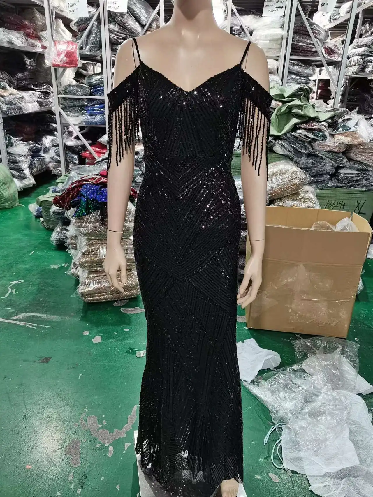 Vestido De fiesta Retro negro con lentejuelas y cuentas, vestido De cóctel De talla grande, De una pieza, para fiesta De cumpleaños