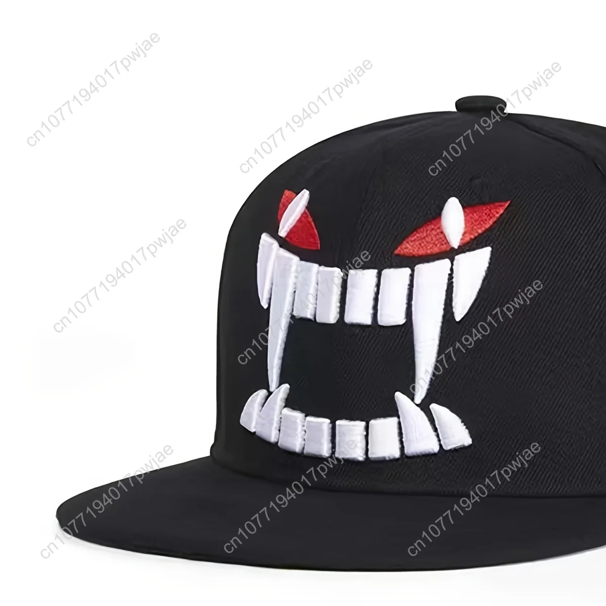 Een WUKE casual herenhoed met platte rand en cartoon duiveltanden is een verstelbare zonnehoed voor buiten, geschikt voor reisstranden.