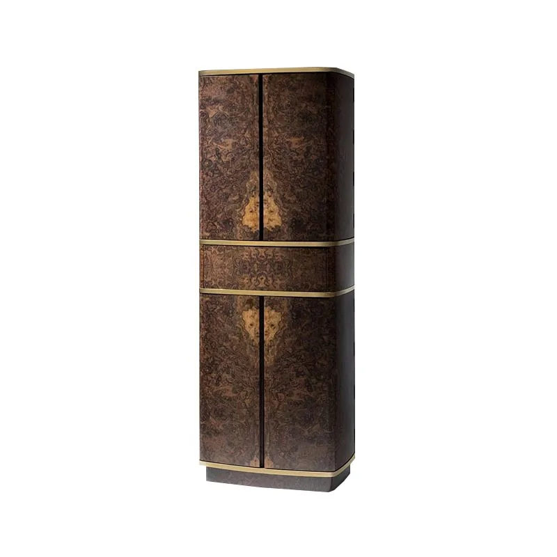 High-end solid wood dining side cabinet light luxury high-end home villa with tree tumor veneer drawer locker