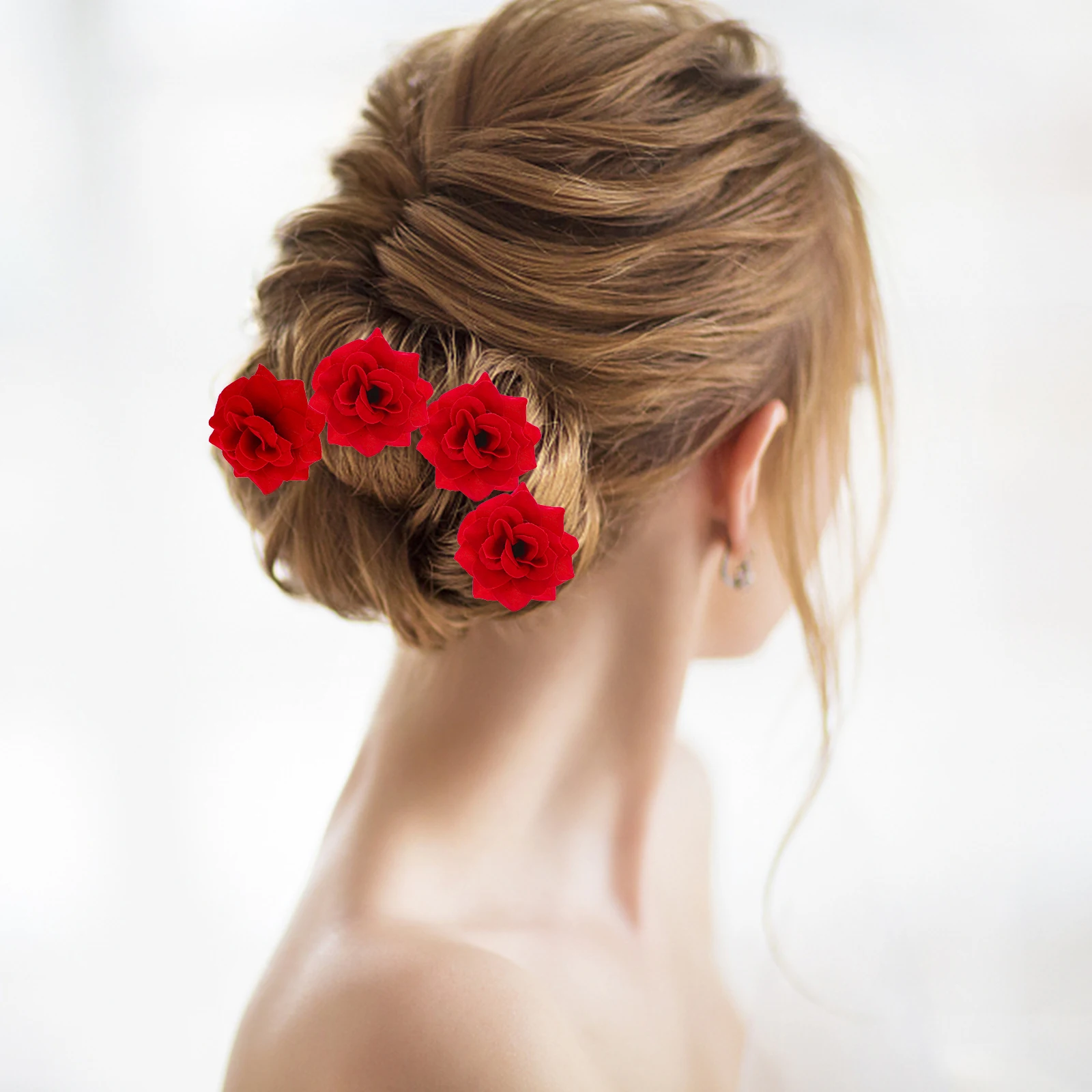 

4pcs Retro Rose Hairpins Artificial Flower Accessories For Women Wedding Bridal Decorative Hair Pins Red Elegant Floral Headwear