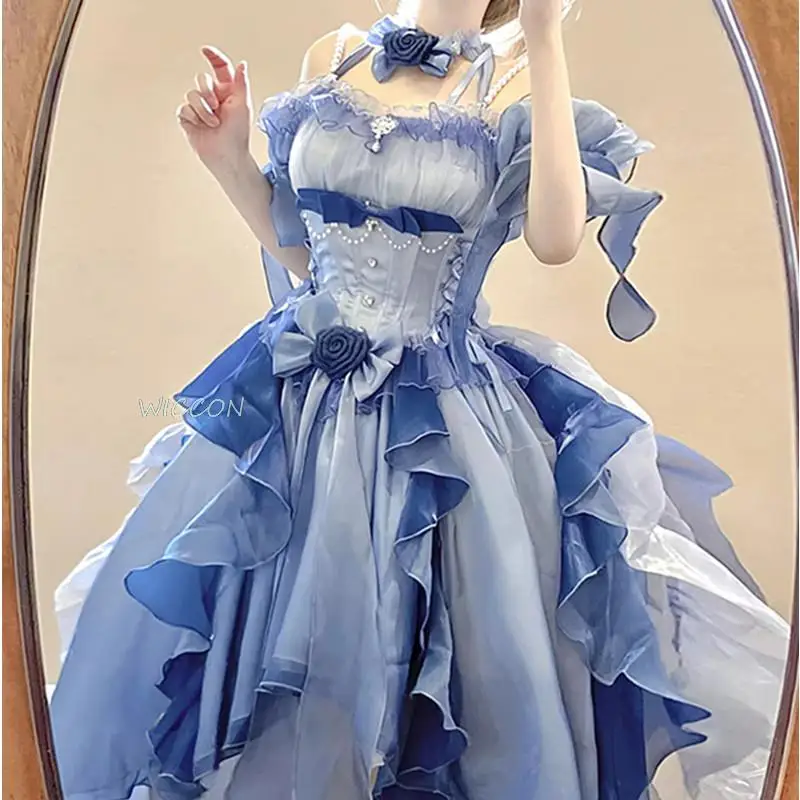 Lolita Jurk Prachtige Sprookjesachtige Stijl Zware Industrie Pluizige Staart Prinses Set Trouwjurken Rose Strik Lolita Cosplay Prinses Fancy