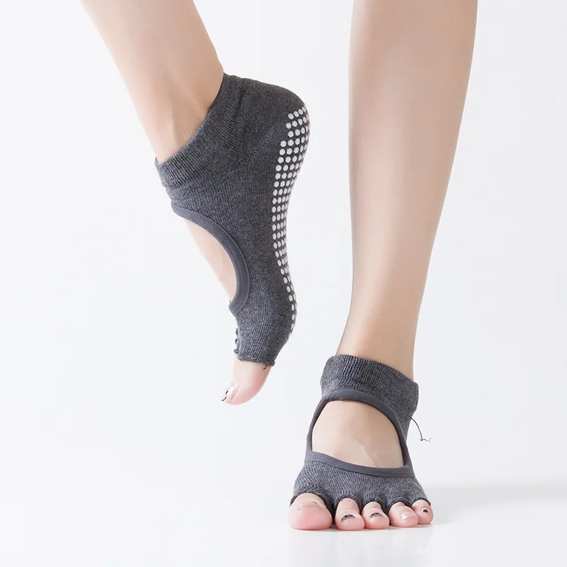 Women Five Toe Backless Pilates Socks Non-Slip Fitness Workout Yoga Socks Ladies Breathable Sports Ballet Dance Slippers for Gym image 3