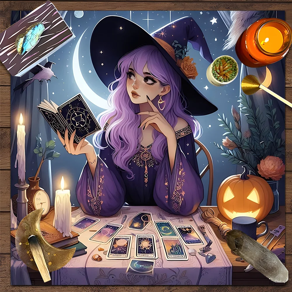 Wisteria Witch Tablecloth Tarot Divination Crystal Round Table Altar Esoteric Decorations Tarot Cloth Art Design Table Cloth
