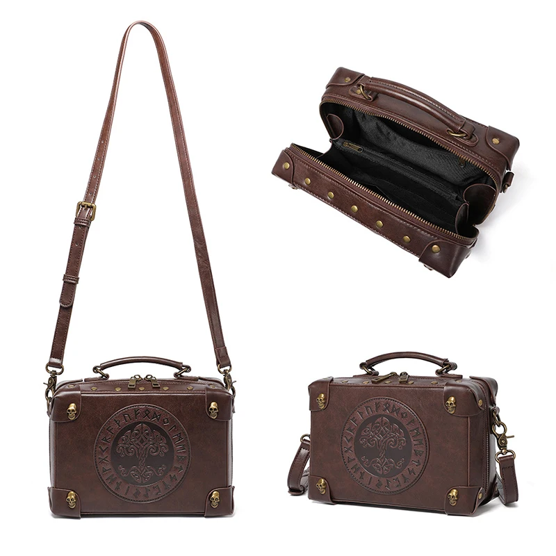 Bolsa crossbody vintage para homens e mulheres, pasta steampunk, bolsa de ombro de couro, bolsa mensageiro, lateral quadrada, bolsa para telefone