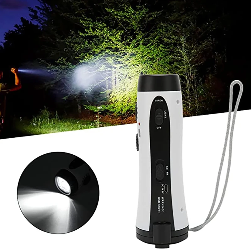 D300 Generator engkol วิทยุมือถือแบบพกพา, อุปกรณ์จ่ายไฟฉุกเฉินแบบพกพา5 LED ไฟฉายวิทยุ AM/FM สำหรับกลางแจ้ง