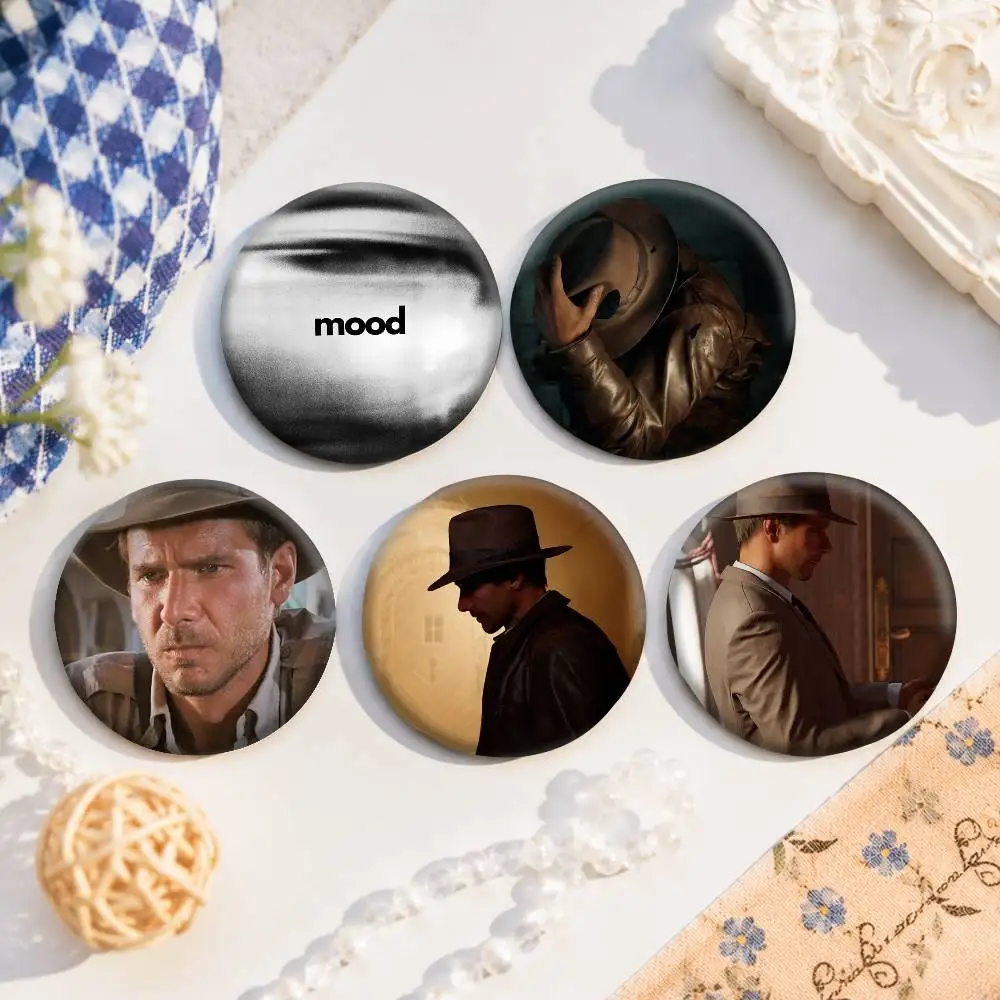 A-I-Indiana J-Jones Cartoon Round Brooches On Backpack Jacket Acrylic Button Pins Collection Gifts
