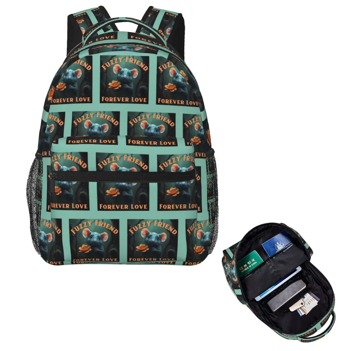 Fuzzy Friend Forever Love Pet Rat Student Backpack School Bag Hiking Travel Daypack for Men Women Fashion Bookbag Shoulder Bags