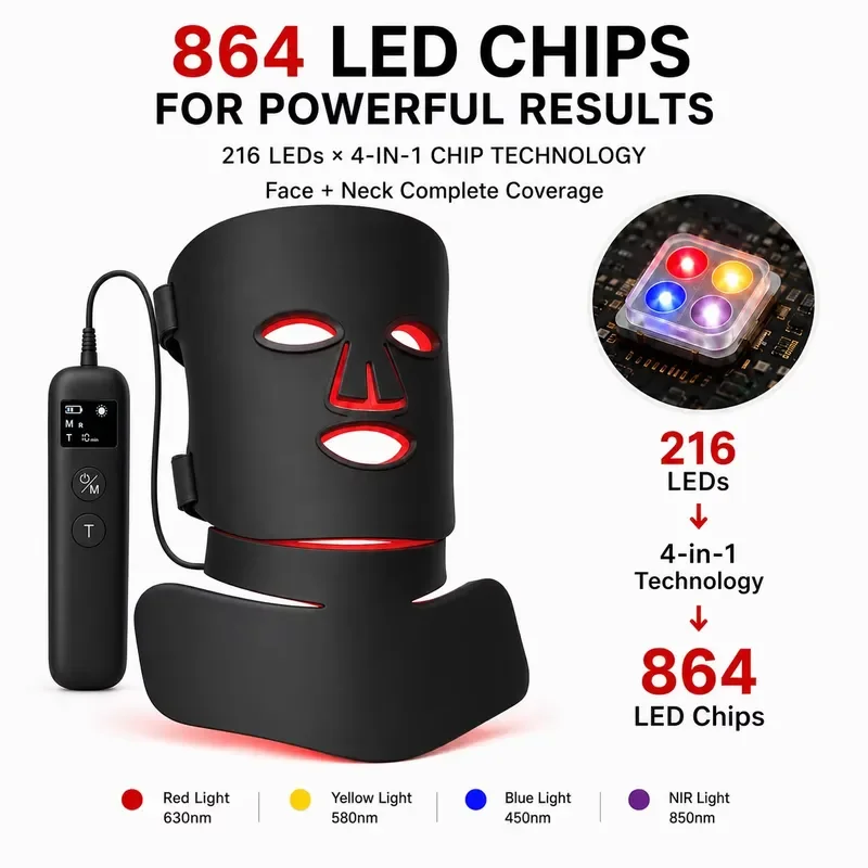 for Red Light Therapy Face Neck Mask LED Light Therapy Device with Chest Coverage