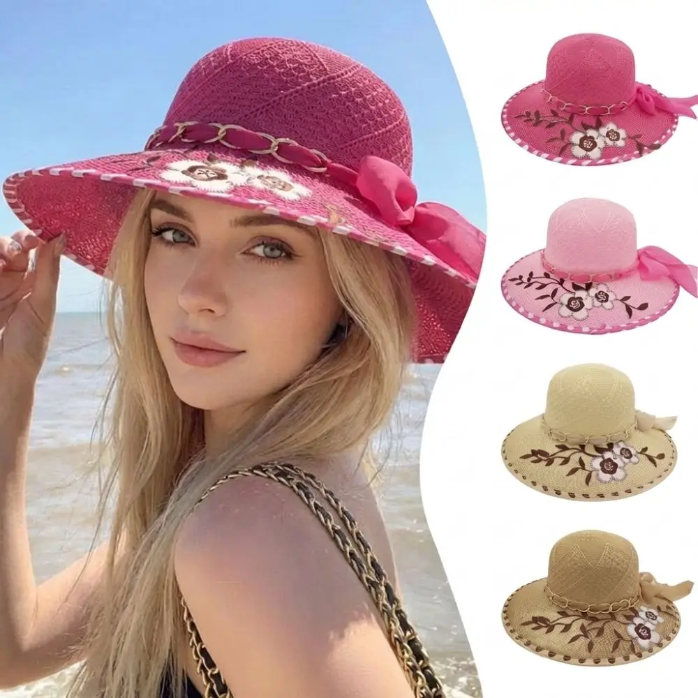 

Fashion Wide Brim Women's Sun Hat Flower Printed Lightweight Fisherman's Hat Breathable UV Protection Straw Hat Summer Outdoor