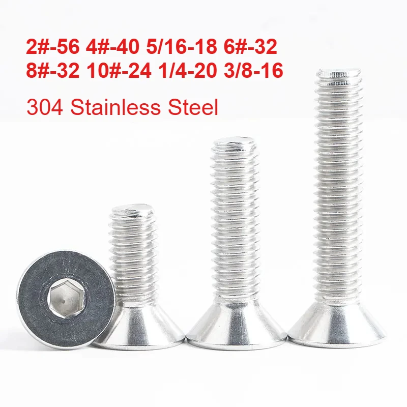 2#-56 4#-40 5/16-18 6#-32 8#-32 10#-24 1/4-20 3/8-16 American Standard 304 Stainless Steel Hex Socket Flat Head Allen Screw Bolt